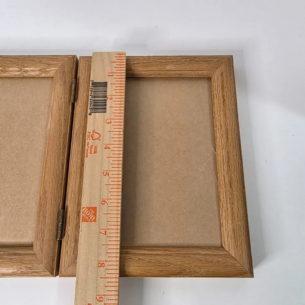 Vintage Triple Hinged Wood Picture Frame Folding 3 Photo Tabletop Display